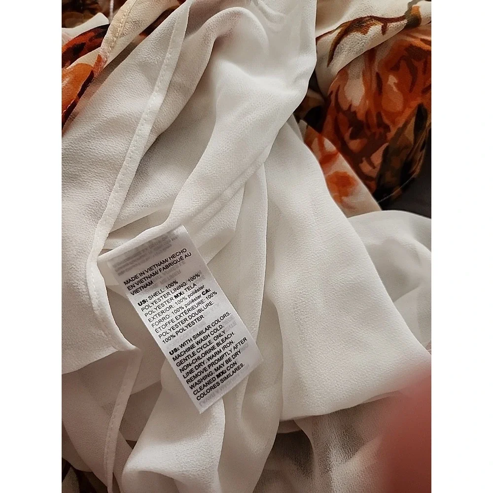 WHBM Off The Shoulder Floral Ruffle Collar Balloon Sleeve Chiffon‎ Blouse Sz M
